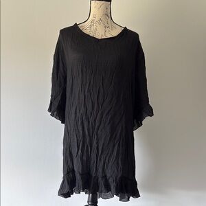 SHEIN XL Black Ruffled Sheer Beach Dress